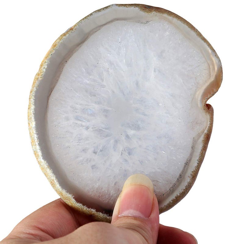 Nupuyai Polished Agate Geode Slices Cup Mats Coasters for Drinks Set of 2, Natural Stone Slab Place Cards for Wedding, Decorative Stone for Home Decoration 3-4 inches - Image 1